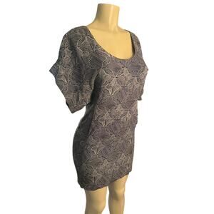 Vintage Women 6 Shipley & Halmos Black Printed Shift Mini Dress Dolman Sleeve